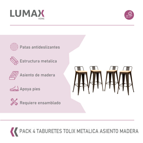 Pack 4 Taburetes Tolix con Respaldo y Asiento de Madera Lumax Negro