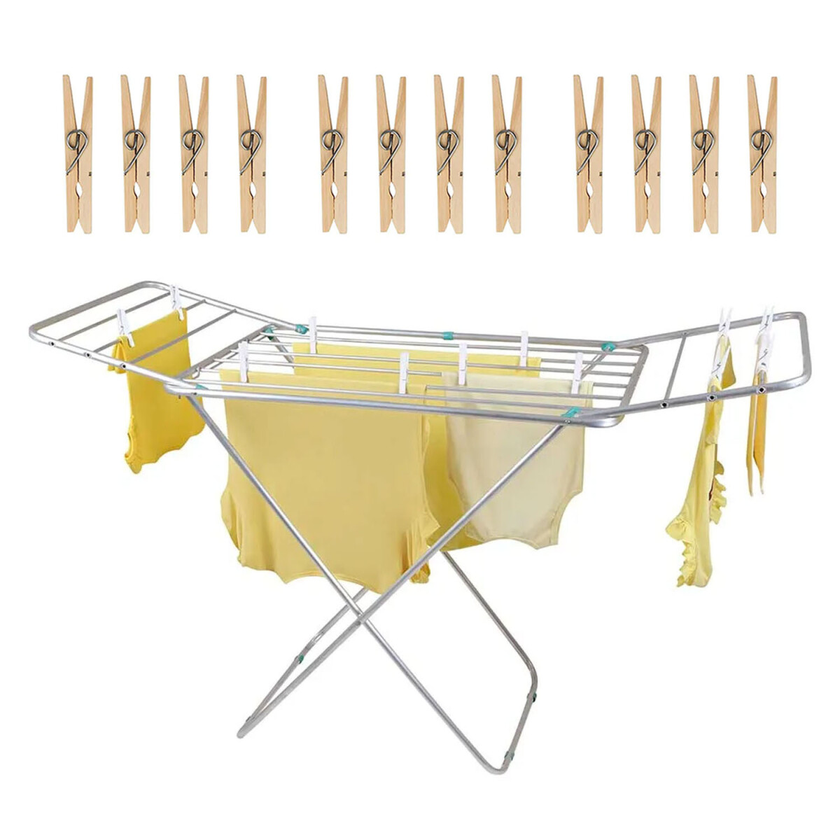 Set Mor Tendedero Extensible Alumin 10.9M Ropa + 12 Palillos - Plateado 
