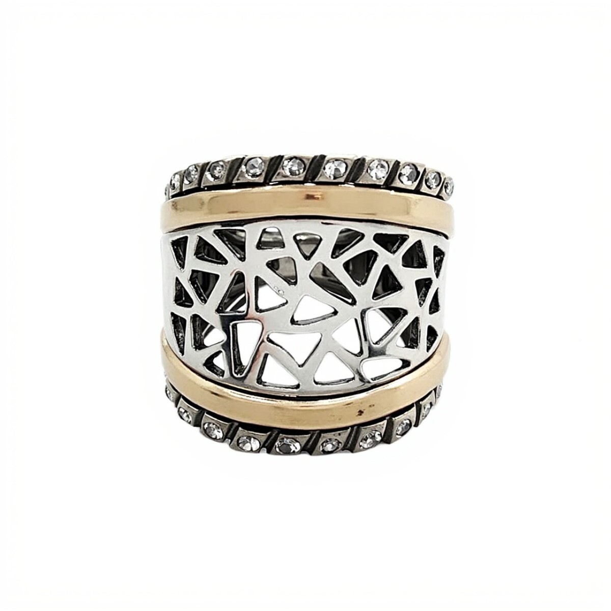 Anillo Calado-Plata y Oro-Piedra Zirconia-AN5602 - conpiedra 