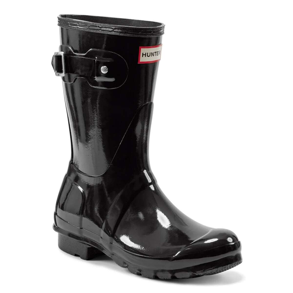 Hunter Bota De Lluvia Original Caña Corta Brillosa Mujer - Negro-Negro 