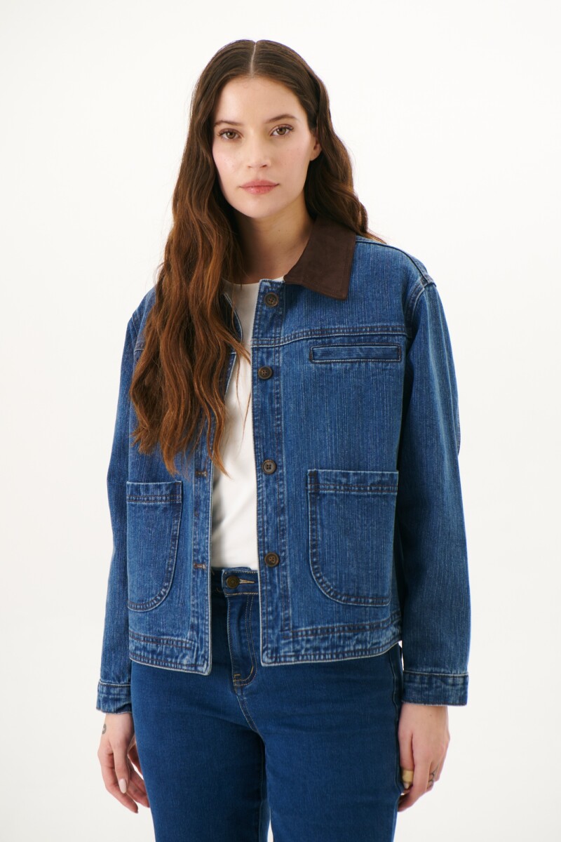 CHAQUETA JEAN CUELLO CHOCOLATE