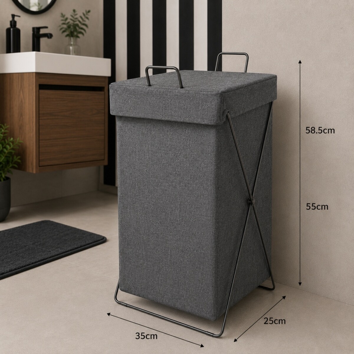 Cesto para Ropa Transportable Newyork 35X25X55CM - GRAFITO 