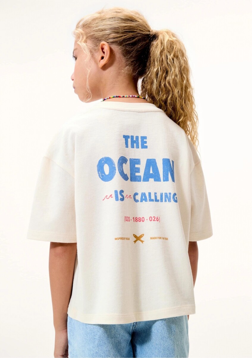 BLUSA MANGA CORTA INFANTIL CON ESTAMPA - BEIGE 