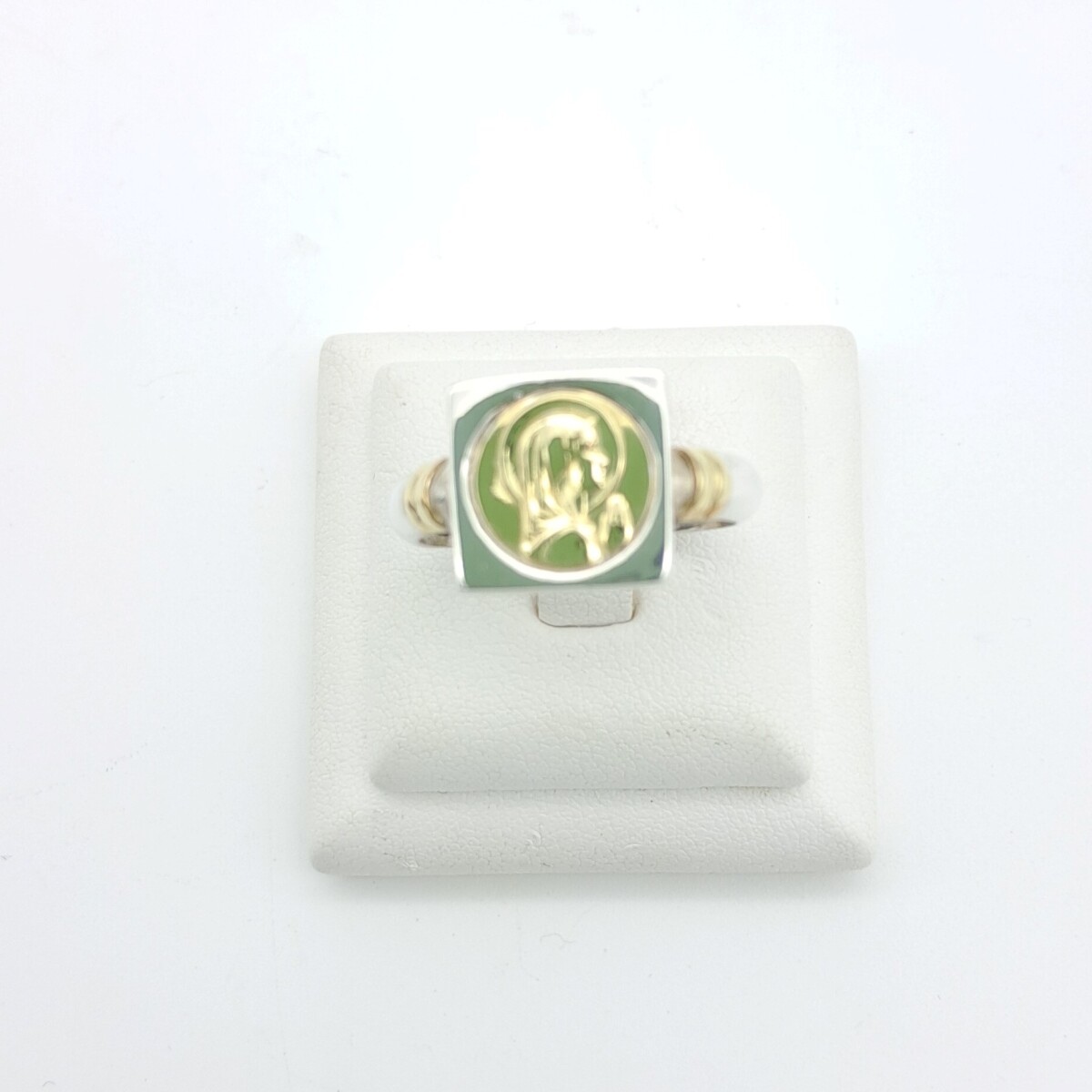 Anillo religioso de plata 925 y double en oro 18 ktes, VIRGEN NIÑA. 