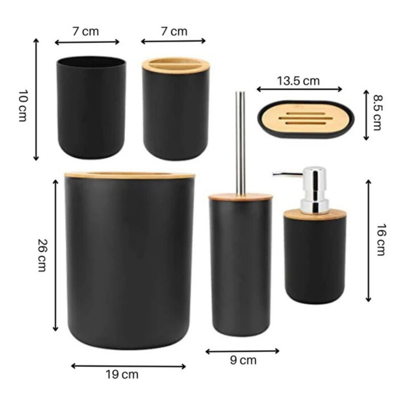 Juego De Accesorios Para Baño 6 Piezas Plástico Símil Madera Negro