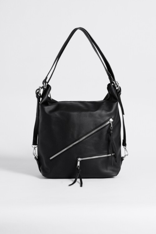 Hobo - mochila con cierres diagonales negro