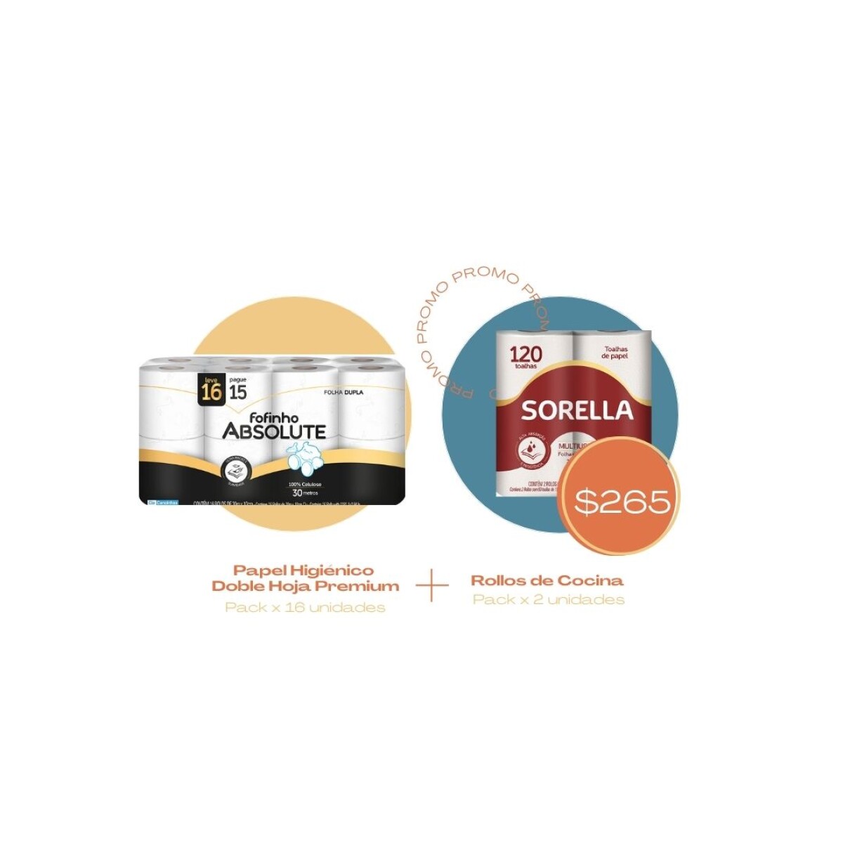 Papel Higiénico Fofinho Doble Hoja Premium + Pack de 2 Rollos de Cocina Doble Hoja ¡OFERTA! - x 16 rollos 
