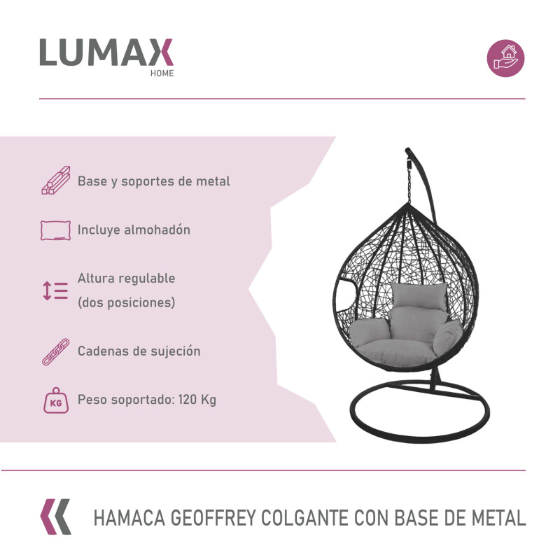 Hamaca nido colgante c/base metal y apoya pie jardín Negro/Gris