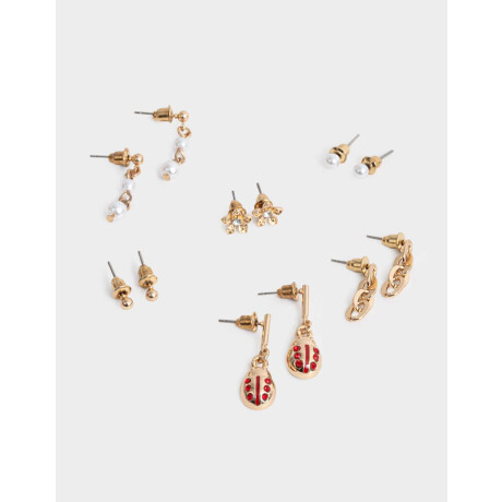 Set De Aros Con Perlas Dorado