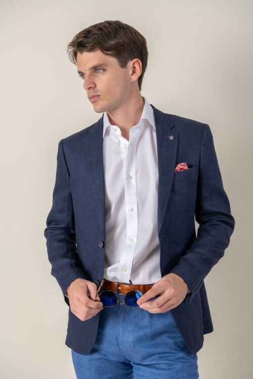 Saco de lino Slim Fit Azul