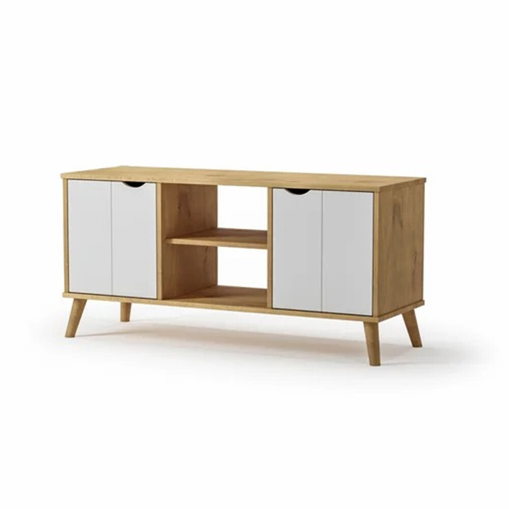 RACK APARADOR PARA TV O AUDIO 2 PUERTAS EN MADERA MACIZA BLANCO