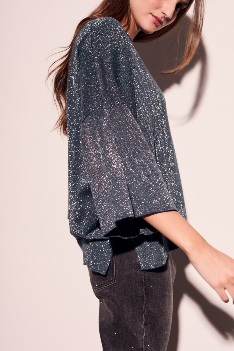 Sweater Manga Volados Lurex Petroleo