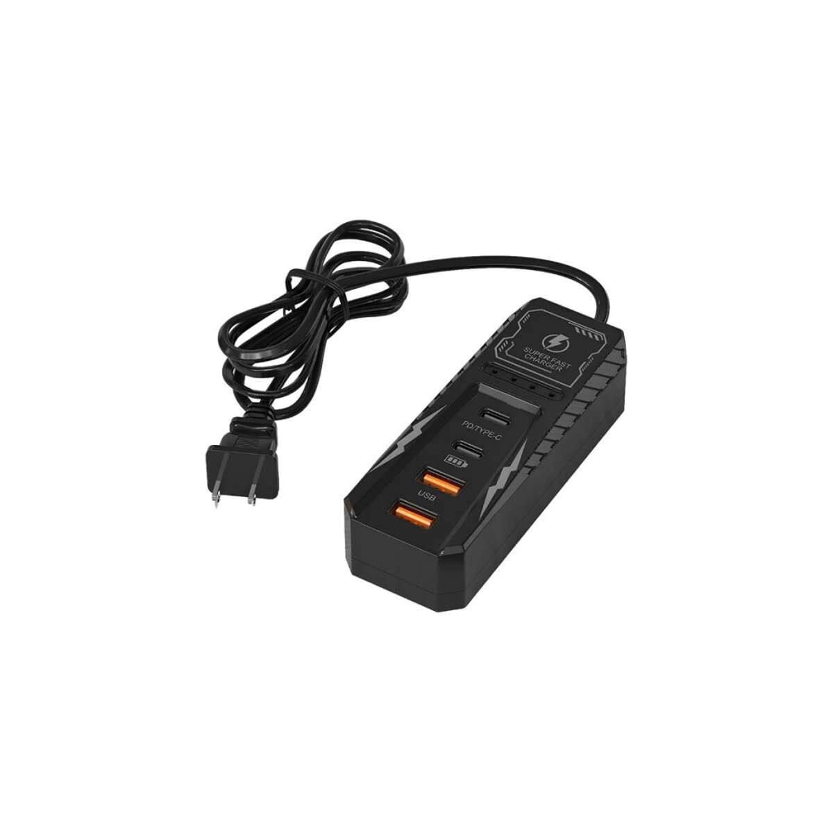 Zapatilla adaptador cargador con enchufe y puertos USB x2 y tipo C x2 - Negro 