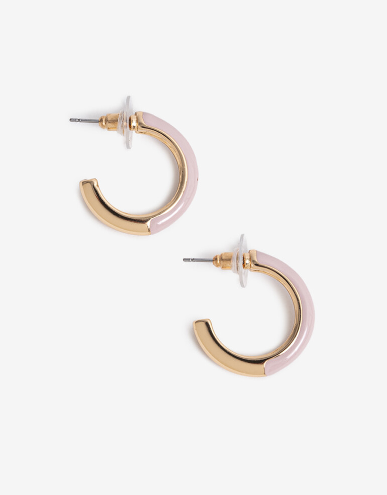 Aros Argollas Color Argollas De Metal Esmaltadas Bañado En Oro - Rosa Claro