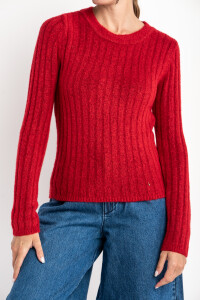 Sweater Grueso Acanalado Rojo