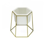 MACETA CERAMICA HEXA C/BASE D17x20CM BLANCO/DORADO MACETA CERAMICA HEXA C/BASE D17x20CM BLANCO/DORADO