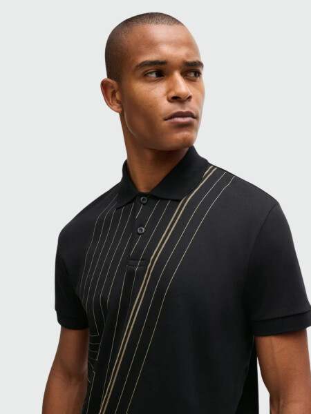 BOSS Polo de Algodón Interlock con Arte de Línea Fina 0