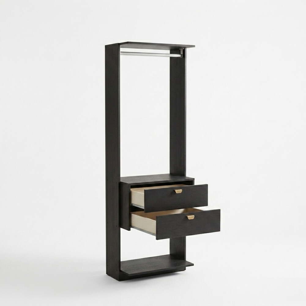 VESTIDOR 2 MÓDULOS - ESTANTES Y 2 CAJONES GUARDARROPA ARMARIO CLOSET PLACARD NEGRO