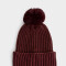 Gorro Romántico Gorro Tejido Con Pompón - Rojo Burdeaux