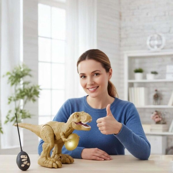 Dinosaurio Tiranosaurio Control Remoto Movimiento Luz Sonido Color Beige