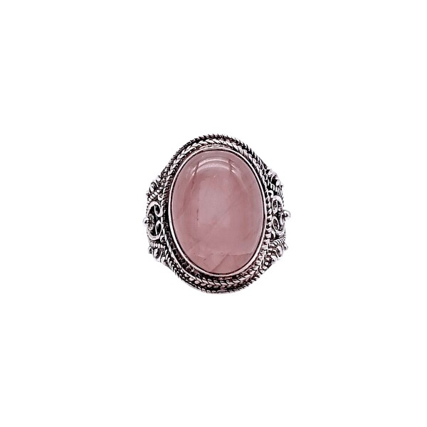 Anillo Oval labrado-Plata 925-Piedra cuarzo rosa-AN4548 conpiedra