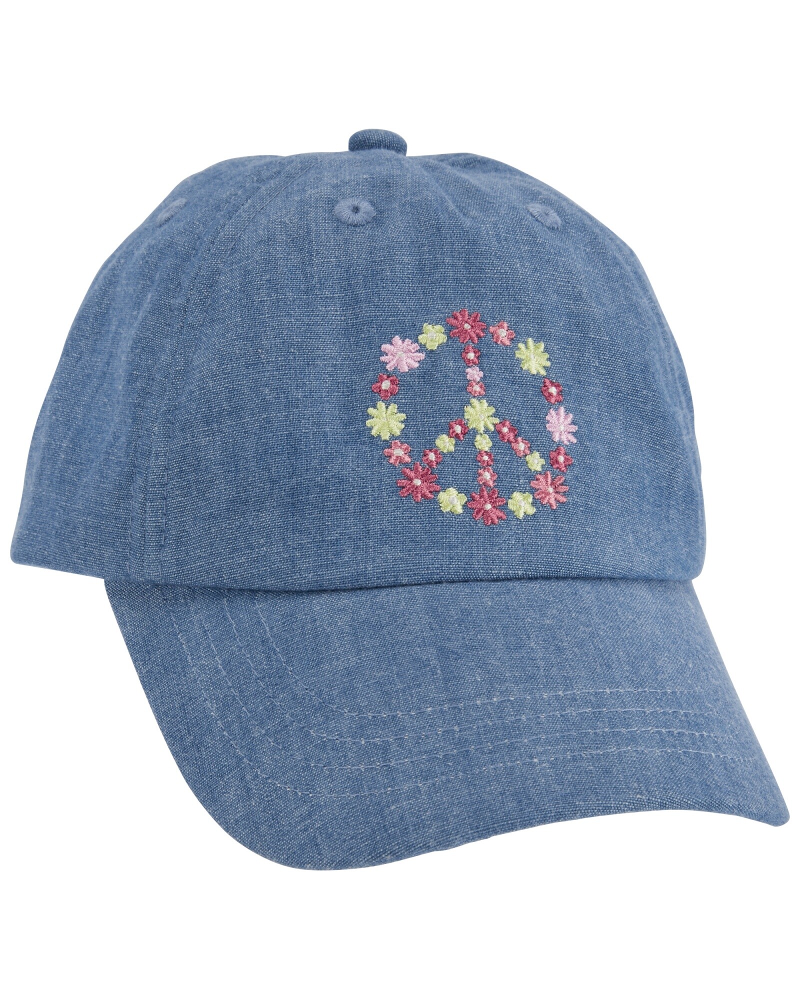Gorro de chambray con visera, estampa paz. Talles 4/7-8/14 Sin color