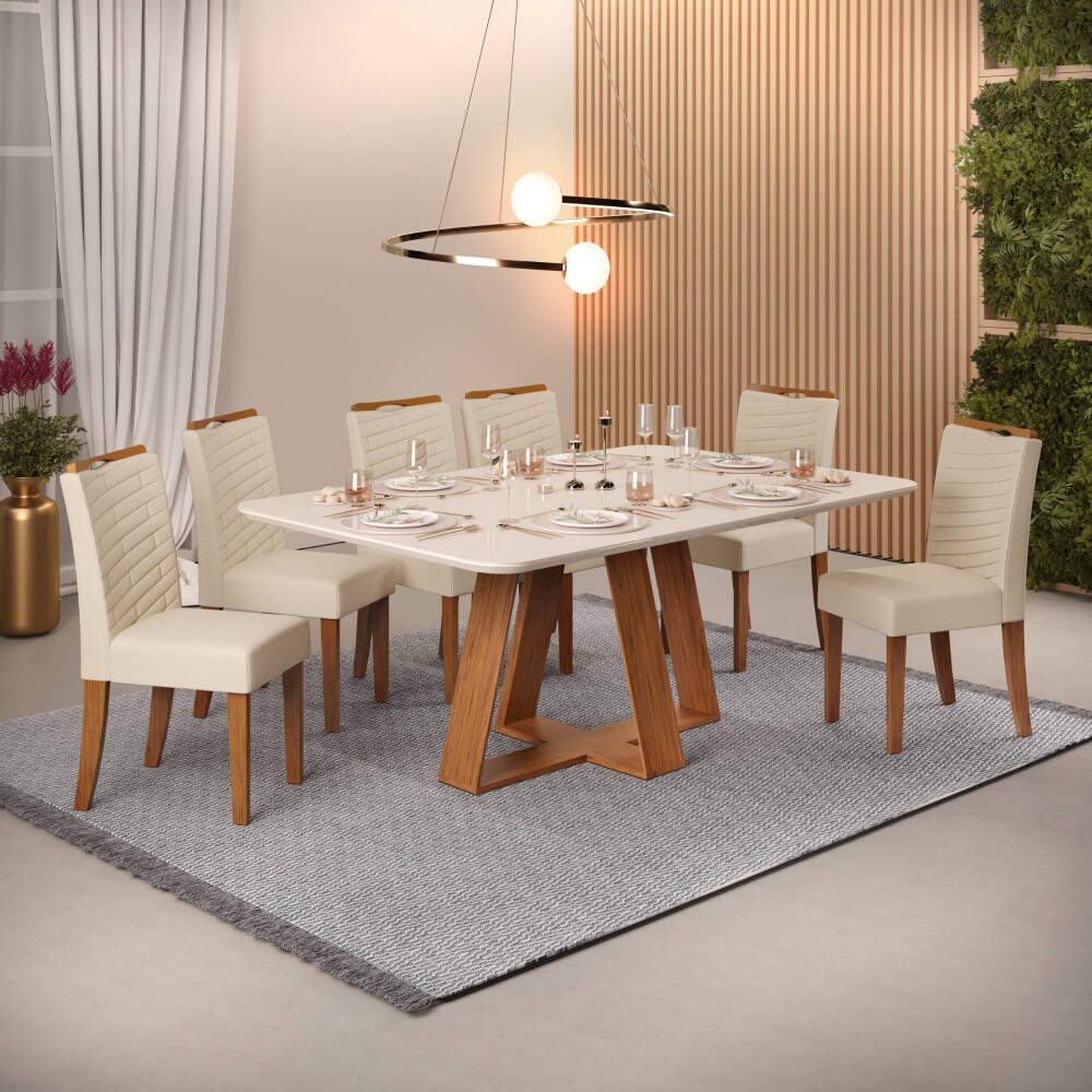 Juego De Comedor - 6 Sillas + Mesa Vidrio - Celeste Blanco / Blanco