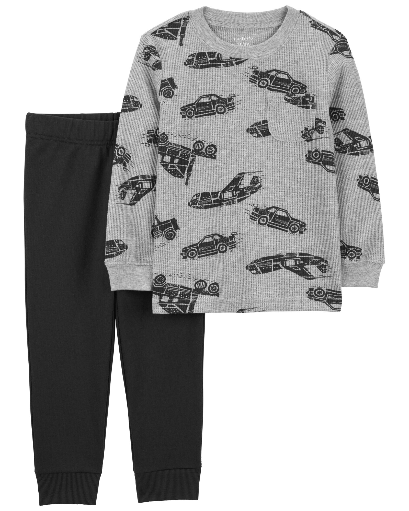 Set dos piezas de algodón, pantalón y remera térmica, diseño transportes Sin color