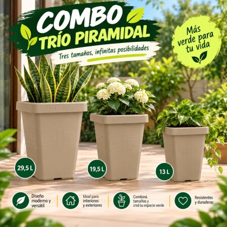 Combo de Macetas Trio Piramidal 29,5-19,5-13 litros Combo de Macetas Trio Piramidal 29,5-19,5-13 litros