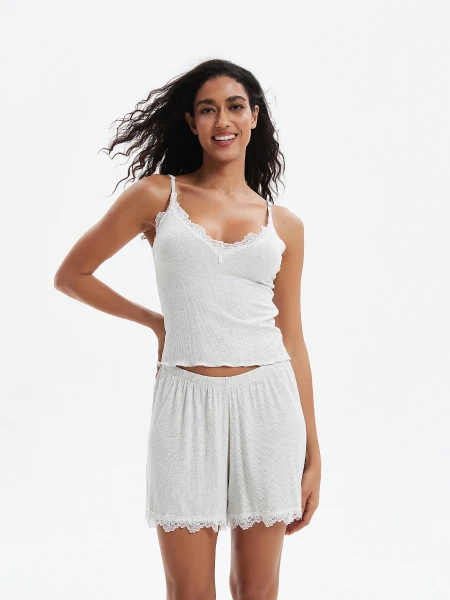 MUSCULOSA CON ENCAJE GRIS MELANGE M
