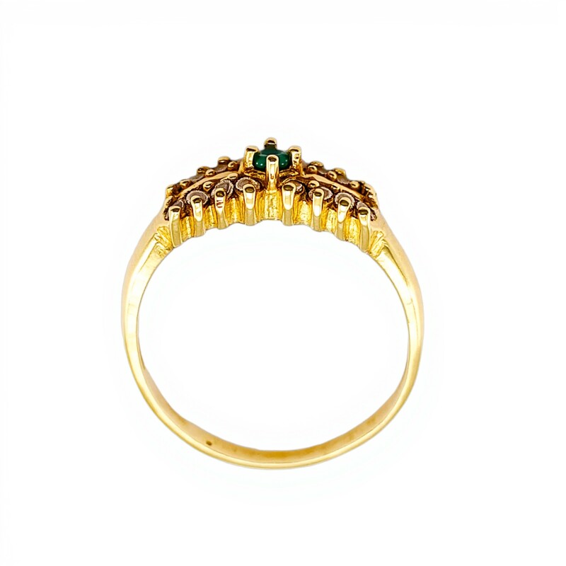 Anillo Halo-Oro Bajo-Piedra Esmeralda y Zirconia-AN8156 conpiedra