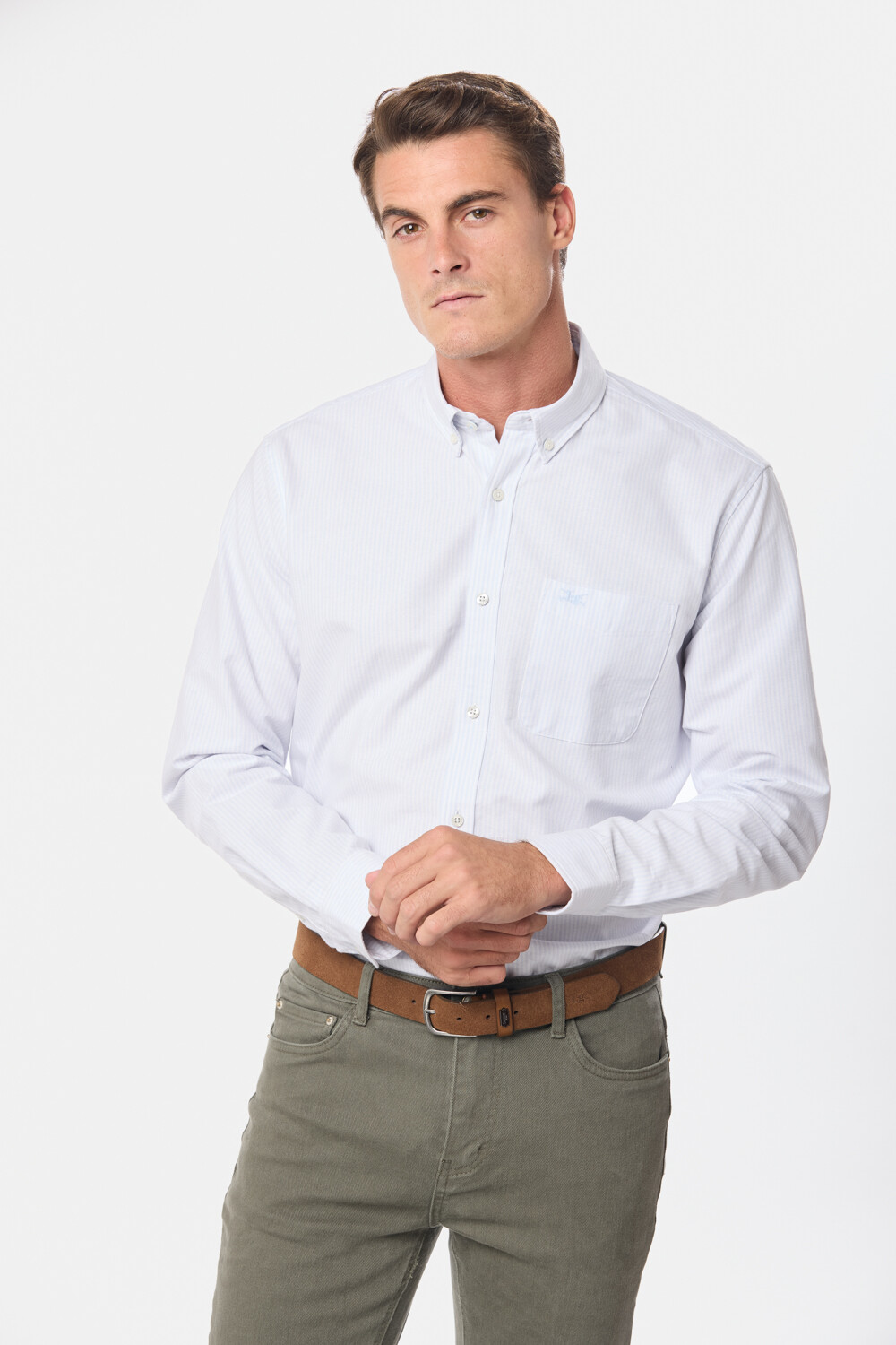 CAMISA OXFORD A RAYAS Celeste