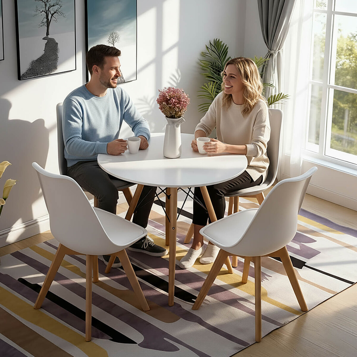 Set de 4 Silla De Comedor Eames Nordica De Madera Nueva Asiento Acolchado Imback Color Blanco 