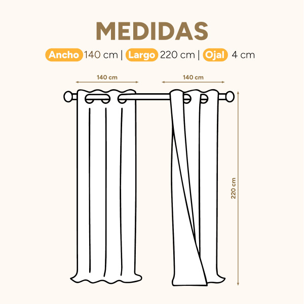 Cortina Blackout 100% Engomada Termica Set 2 Paños Tipo Lino Color Marrón Café