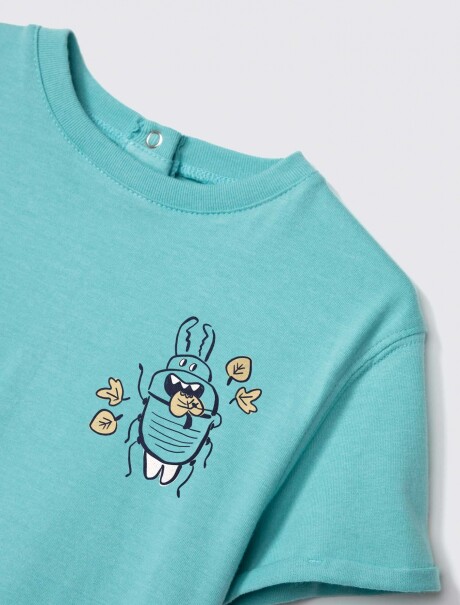 CAMISETA INFANTIL OVERSIZE CON ESTAMPA CELESTE