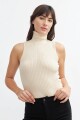 Top de punto sin manga cuello halter BEIGE