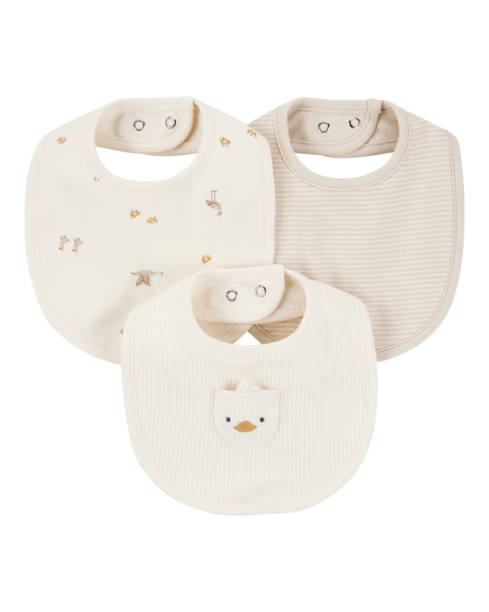 Pack tres baberos de algodón, diseño patito Sin color