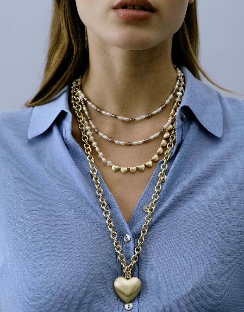 Collar Corto Perlas Y Corazones 