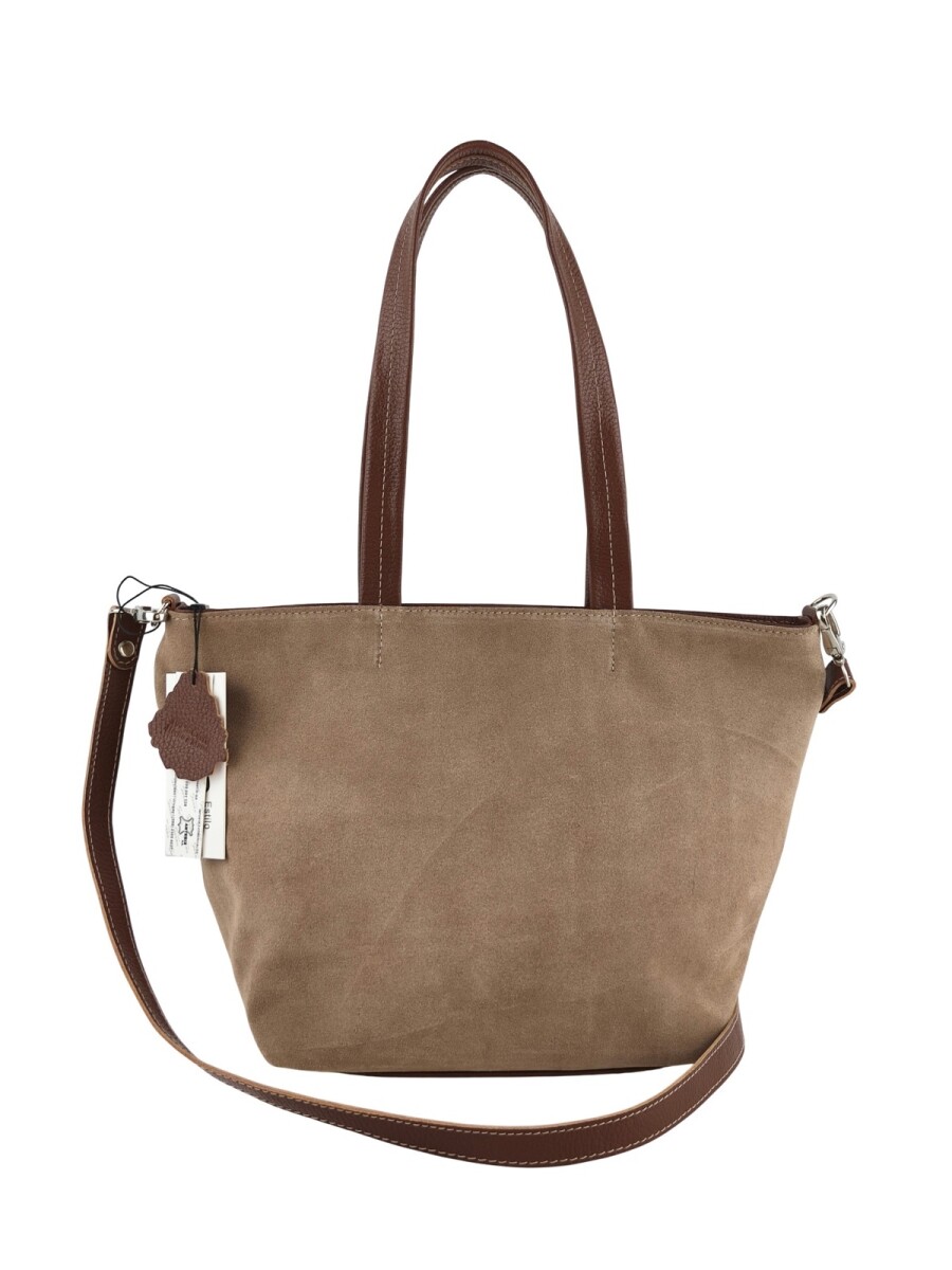 Cartera versátil de cuero y gamuza - Beige 