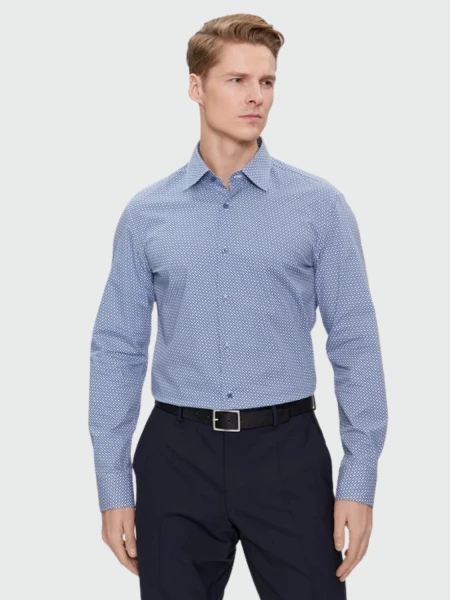 BOSS - Camisa slim fit con estampado de monogramas en algodón elastizado, H-HANK-KENT 0