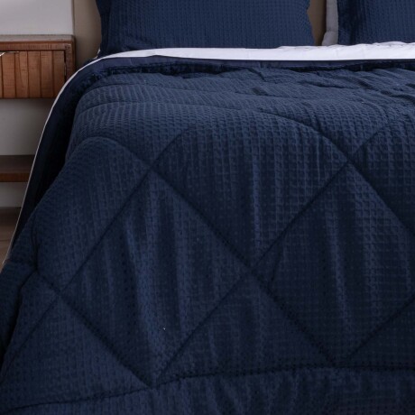 SET DE ACOLCHADO 2 PLAZAS POLIESTER AZUL GOFRE MARINO