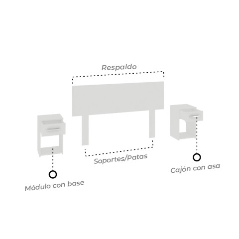 Respaldo de Sommier C / 2 Mesas de Luz - Blanco - MDP - FE Respaldo de Sommier C / 2 Mesas de Luz - Blanco - MDP - FE