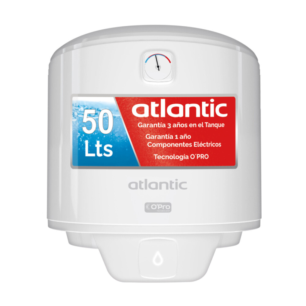 TERMOTANQUE ATLANTIC 50 Lts, TANQUE ACERO CLASE A blanco