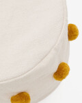 Puf Manua de algodón beige con borlas mostaza Ø 40 cm