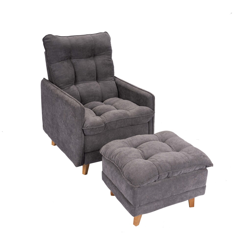 Butaca Reclinable 1 Cuerpo + Puff Living - Montreal Gris