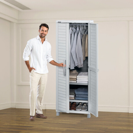 Armario p/Ropa Barú Rimax Ropero 2 Puertas Estantes Perchero Gris