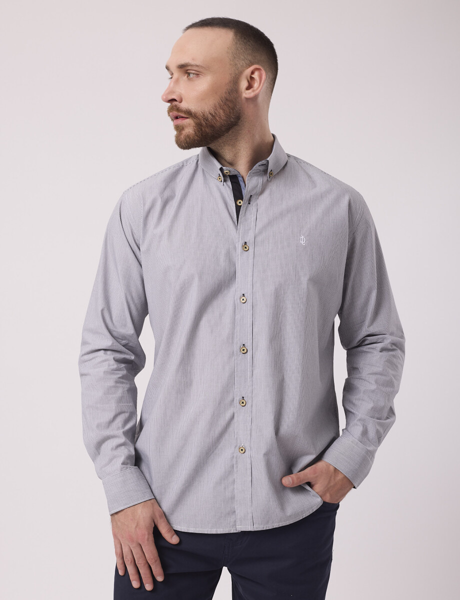 Camisa m/l rayada negro