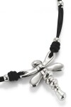 COLLAR DE CUERO Y LIBÉLULA BAÑADA EN PLATA DE LEY PLATA / BLANCO