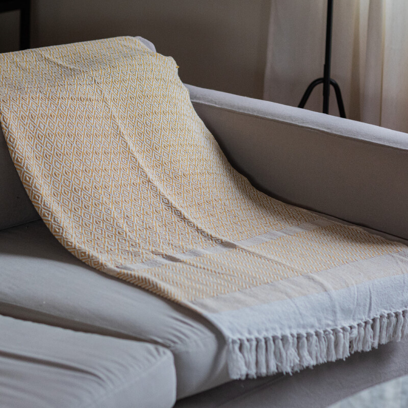Manta para sillón y cama algodón Rombos Mostaza 130cm