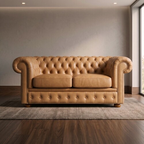 Sillón 100% Cuero - 2 Cuerpos - Chesterfield Camel